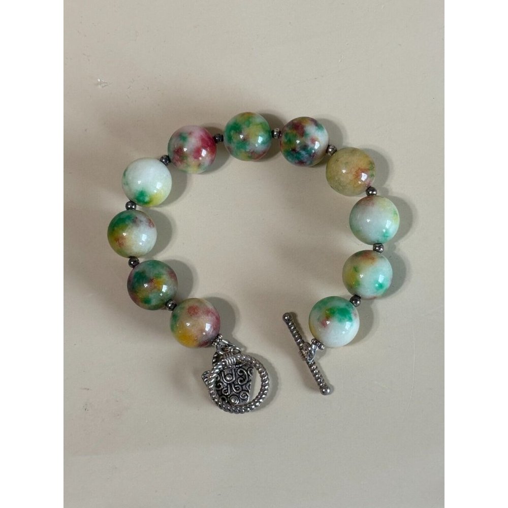 Vintage Muticolor Quartz Agate Gemstone Bracelet 8" - Picture 3 of 7
